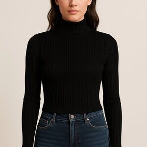 Black Ribbed Turtleneck Sweater